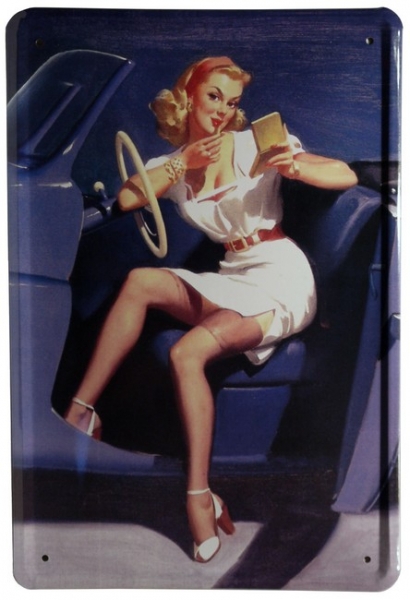 Bild 1 von Blechschild-SEXY PIN UP GIRL IN NOSTALGIE AUTO