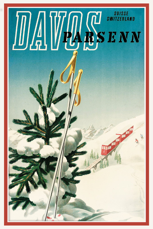 Bild 1 von Blechschild - DAVOS PARSENN MIT BAHN UND TANNENBAUM