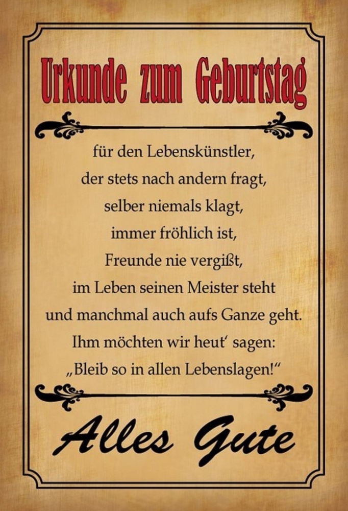 Bild 1 von Blechschild - URKUNDE ZUM GEBURTSTAG