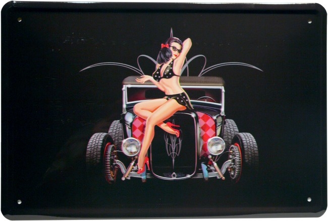 Bild 1 von Blechschild - HOT ROD CAR MIT SEXY PIN UP GIRL