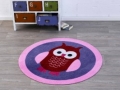 Bild 1 von Velours Kinder Teppich -EULE-lila-rosa- RUND 100 CM DURCHMESSER