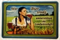 Blechschild - WER BIER TRINKT UNTERSTÜTZT - MIT DIRNDL GIRL