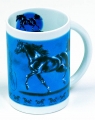 Designertasse - PFERDE - ARABISCHER HENGST - BLAUER HINTERG