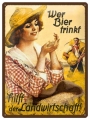 Blechschild - WER BIER TRINKT HILFT.... MIT FRAU