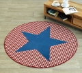 Bild 1 von Designer Velours Teppich rund - STERN KARO - blau rot