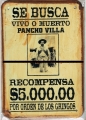 Rusty Blechschildkarte - PANCHO VILLA RECOMPENSA